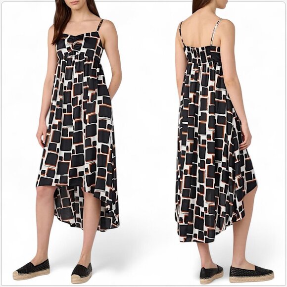 Karl Lagerfeld Printed Drop Hem Sweetheart Midi Logo Charm Dress NWT New 6 - Picture 1 of 6